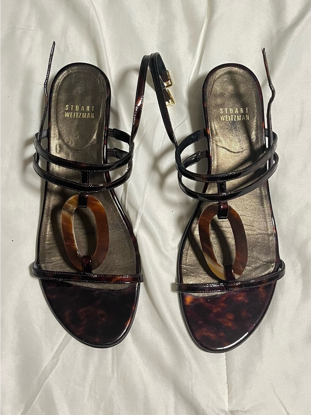 Stuart Weitzman Dark Tortoiseshell Strappy Leather Sandals